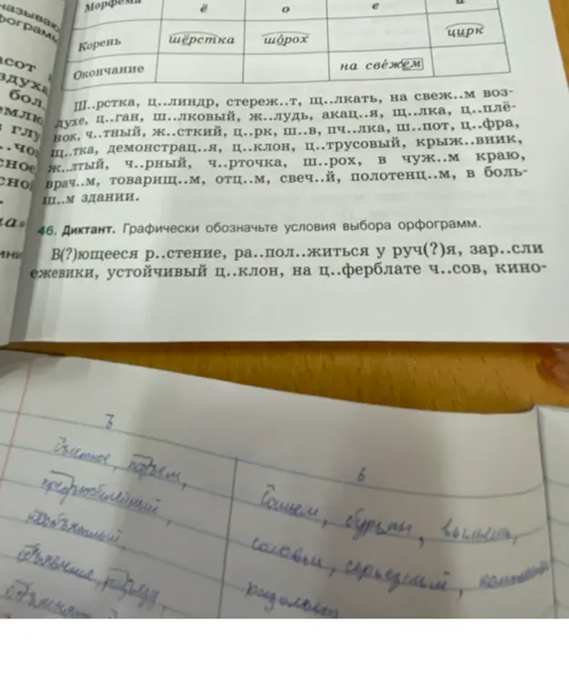Графически обозначь условия выбора орфограмм в словах из упражнения 46.