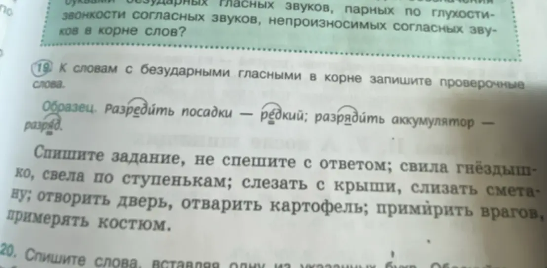 К словам с безударными гласными в корне запиши проверочные слова.