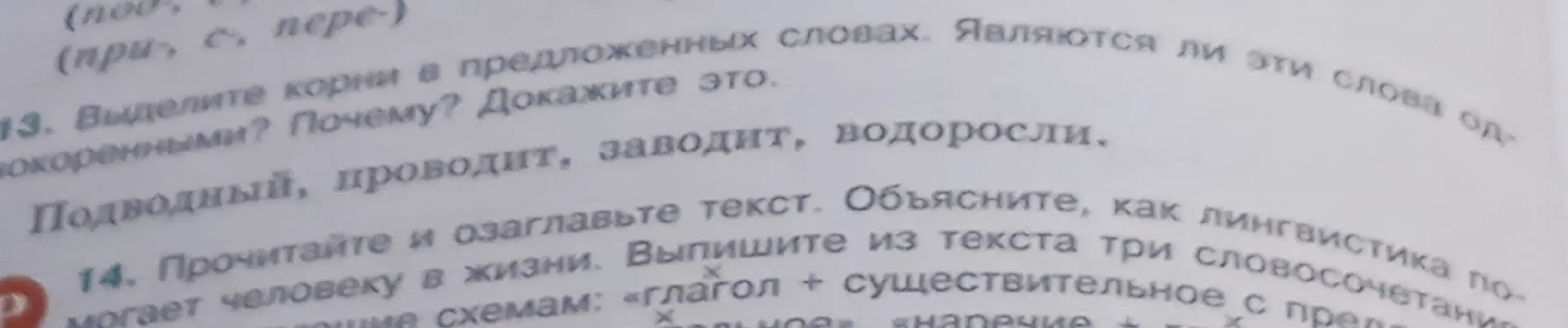Выдели корни в предложенных словах: Подводный, проводит, заводит, водоросли. Являются ли эти слова однокоренными? Почему?
