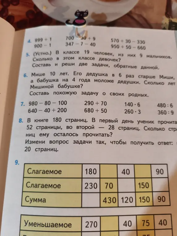 Заполни таблицу со слагаемыми и суммами, а также с уменьшаемым, вычитаемым и разностью.