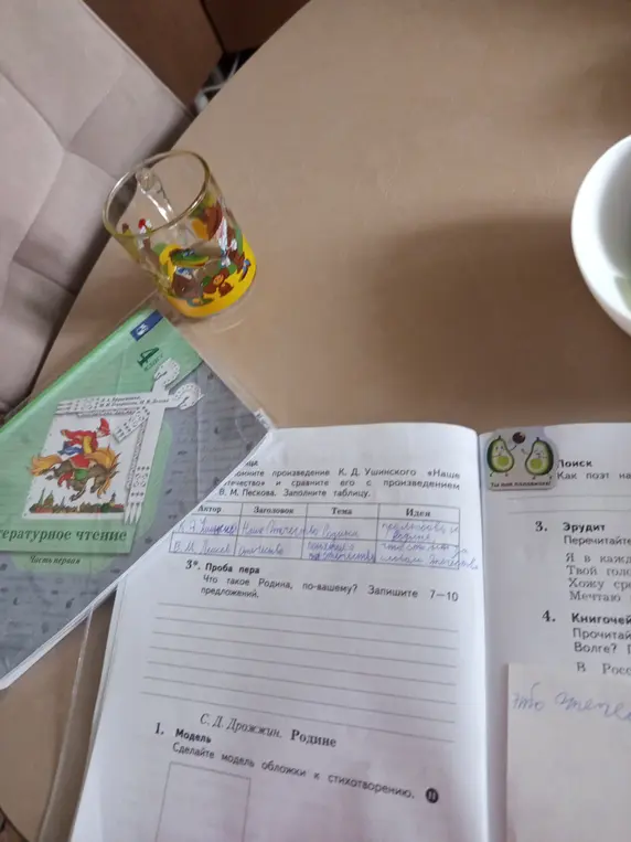 Заполни таблицу о произведении К.Д. Ушинского «Наше Отечество» и сравни его с произведением В. М. Пескова