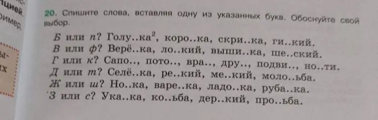 Спиши слова, вставляя одну из указанных букв: Б или п?, В или ф?, Г или к?, Д или т?, Ж или ш?, З или с? Обоснуй свой выбор.