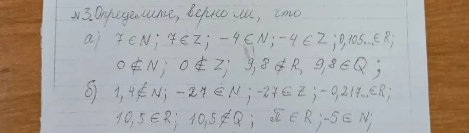 Определи, верно ли, что 7 принадлежит натуральным числам