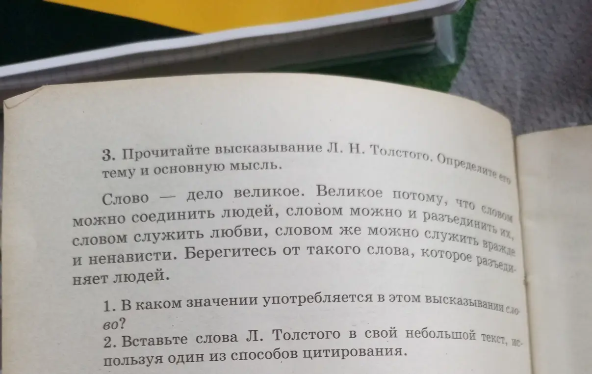 Прочитай высказывание Л. Н. Толстого. Определи его тему и основную мысль.