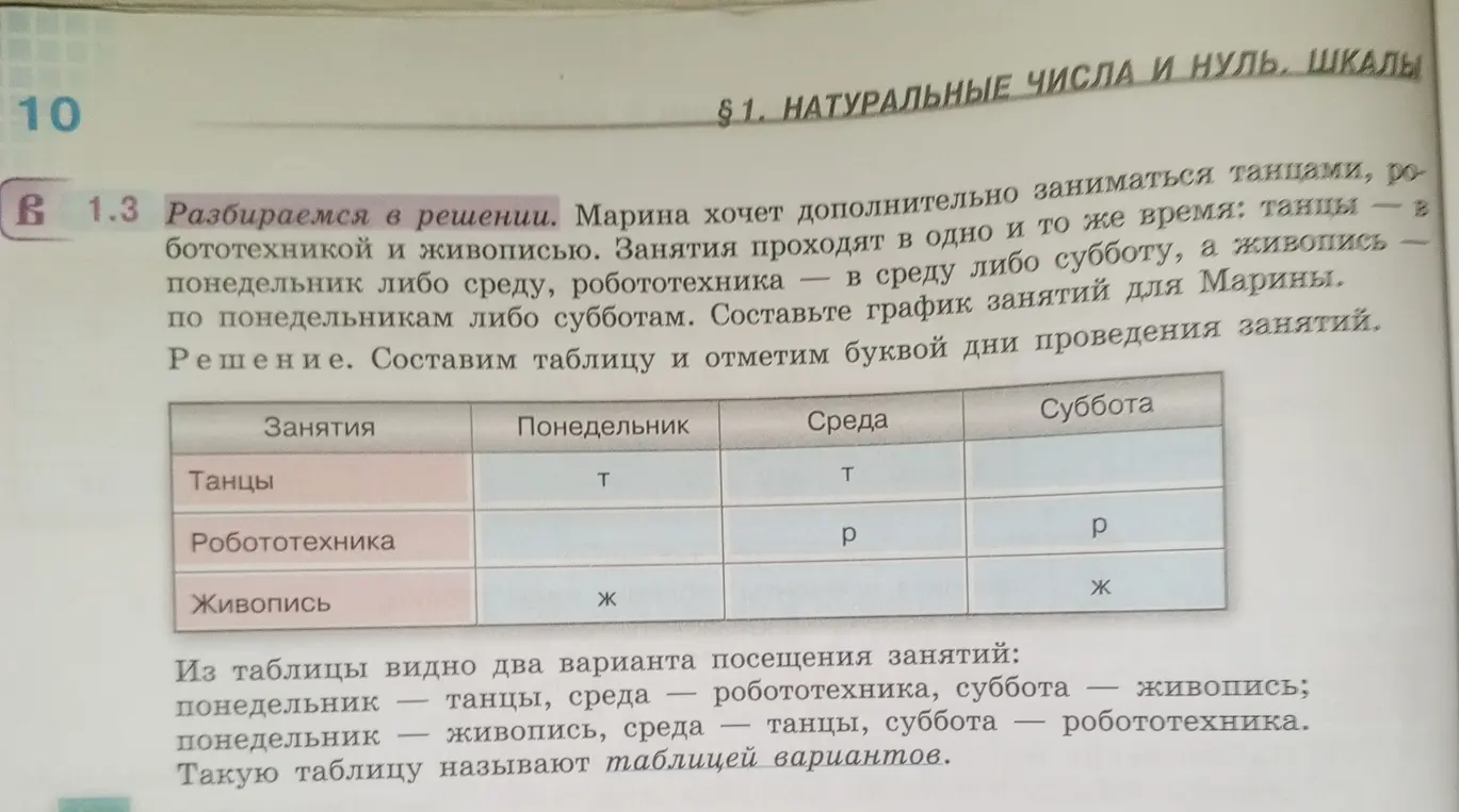 Составь график занятий для Марины