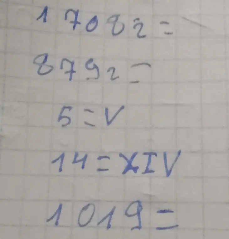 Можешь ли ты записать числа 1702, 8792 и 1019 римскими цифрами?