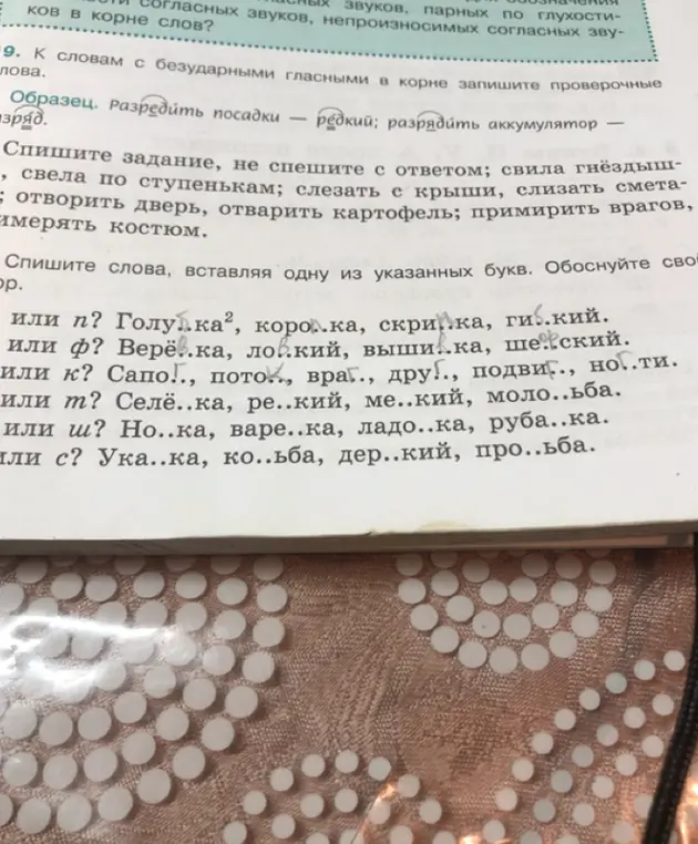 В словах вставить одну из указанных букв и обосновать свой выбор.