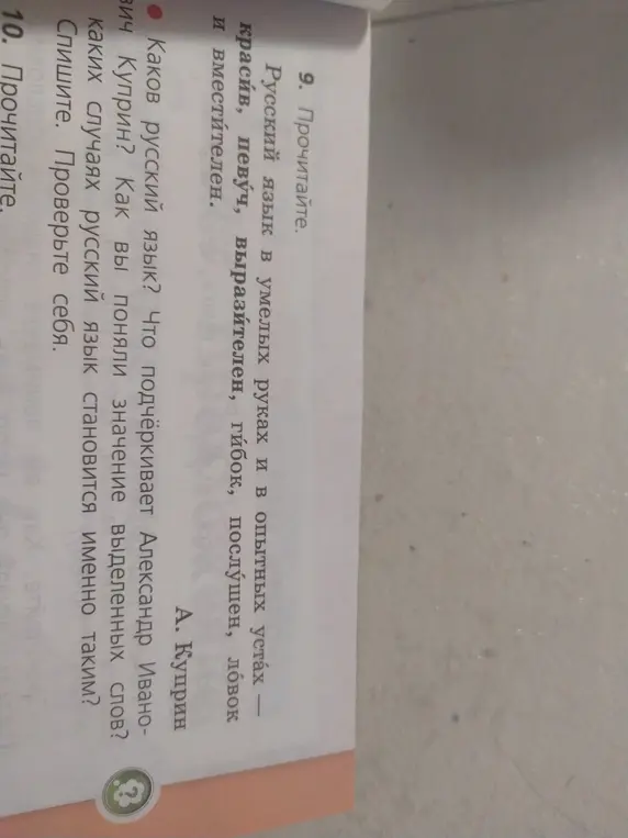 Ответь на вопросы по тексту Куприна о русском языке