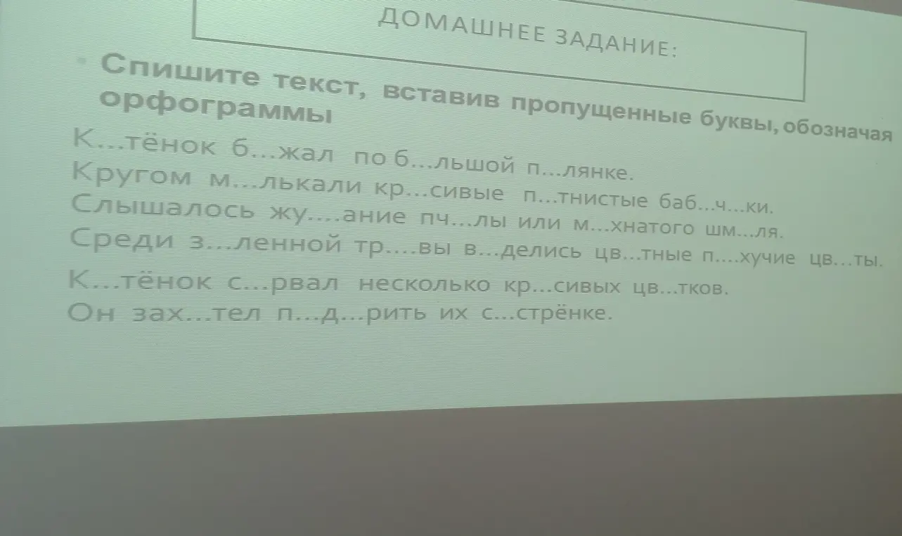 Помоги мне с русским языком: вставь пропущенные буквы в тексте, обозначая орфограммы