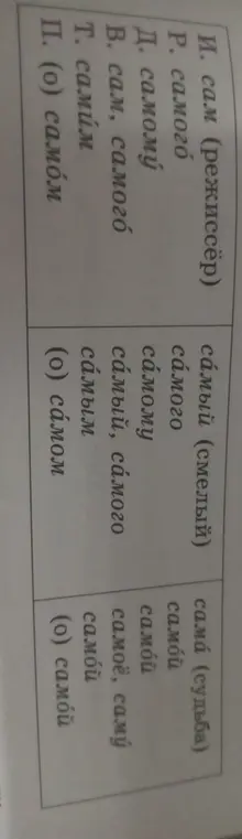 Объясни формы слова "сам" в разных падежах