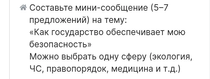 Составь мини-сообщение (5-7 предложений) на тему: «Как государство обеспечивает мою безопасность»