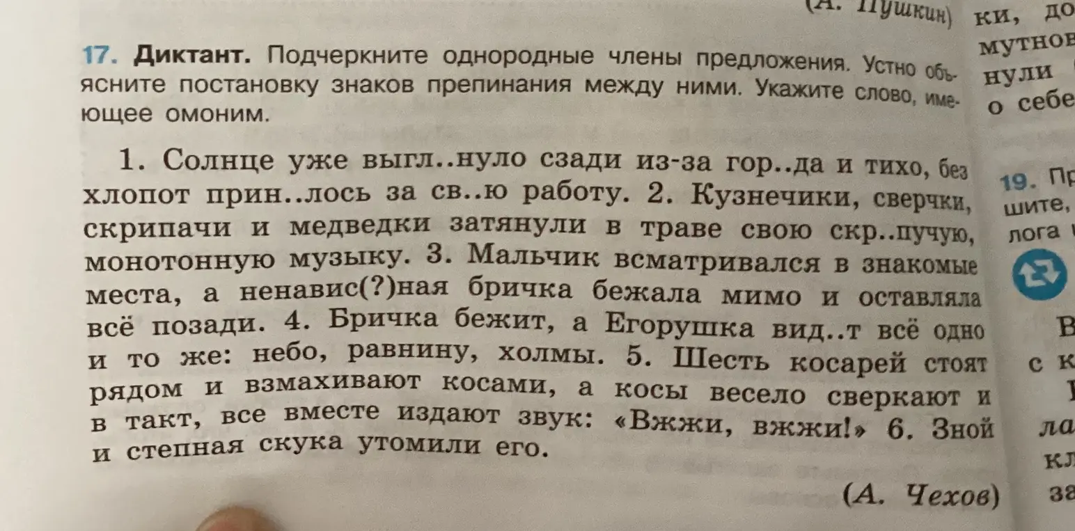Подчеркни однородные члены предложения в тексте.