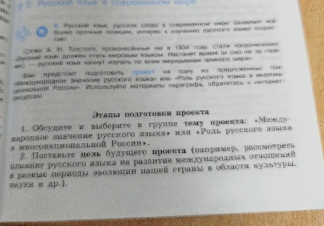 Подскажи этапы подготовки проекта по русскому языку на тему о значении русского языка
