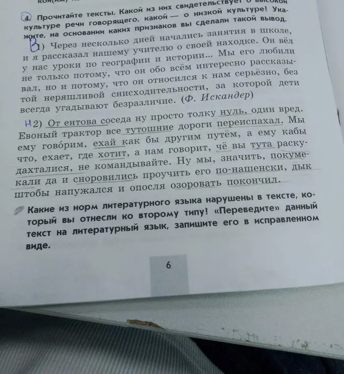 Укажи, какие из норм литературного языка нарушены в тексте и переведи данный текст на литературный язык, запиши его в исправленном виде