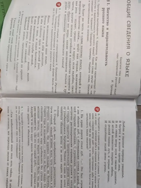 Помоги найти в стихотворении К. Бальмонта подтверждение мысли автора о богатстве и выразительности русского языка, а также найти эпитеты и многозначные слова в отрывке из стихотворения А. Пушкина «Осень».