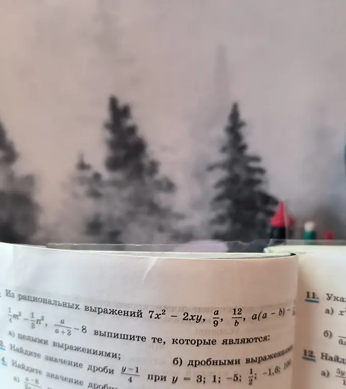 Помоги мне выписать из рациональных выражений целые и дробные, а также найти значение дроби (y-1)/4