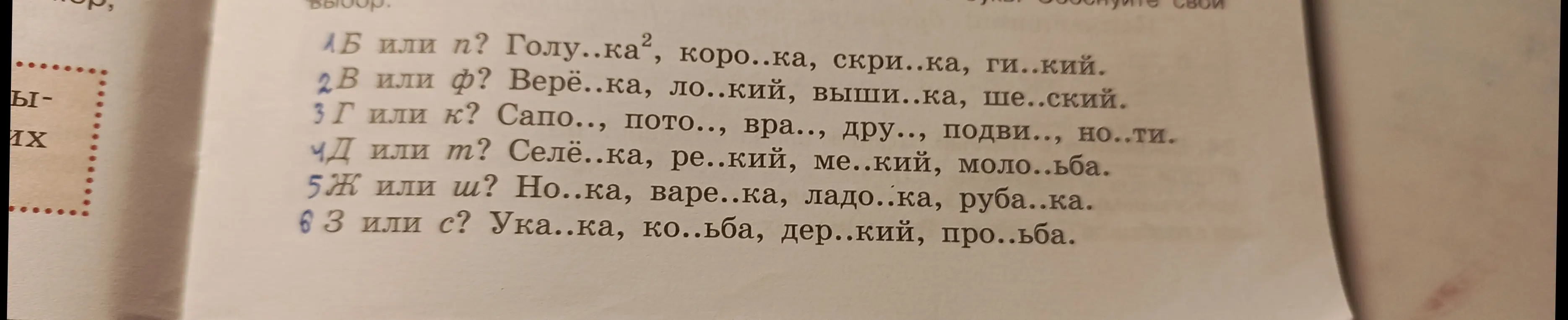 Помоги вставить букву Б или П в словах Голу...ка, коро...ка, скри...ка, ги...кий