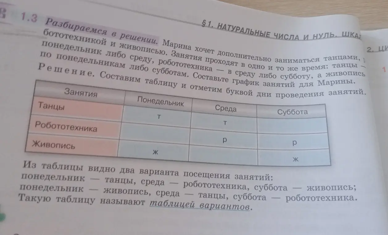 Составь график занятий для Марины