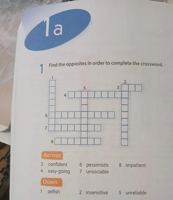 Найди антонимы, чтобы заполнить кроссворд