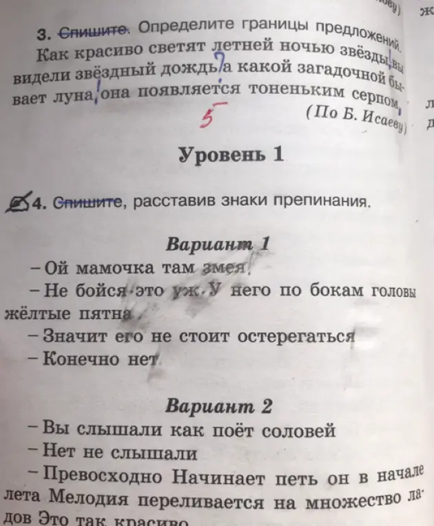 Определи границы предложений в тексте 'Как красиво светят летней ночью звезды' и расставь знаки препинания в тексте 'Ой мамочка там змея'