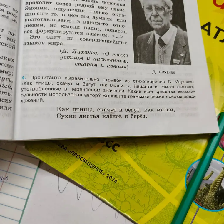 Объясни, какие глаголы употреблены в переносном значении в отрывке из стихотворения С. Маршака «Как птицы, скачут и бегут, как мыши...», какие ещё средства выразительности использовал автор и выпиши грамматические основы предложений