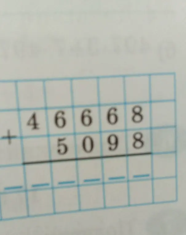 Можешь решить пример на сложение в столбик: 46668 + 5098?