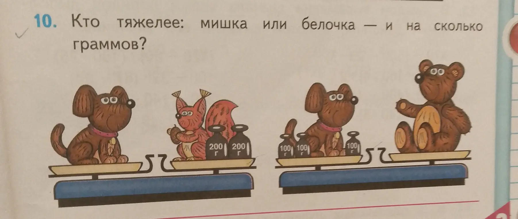 Определи, кто тяжелее: мишка или белочка и на сколько граммов