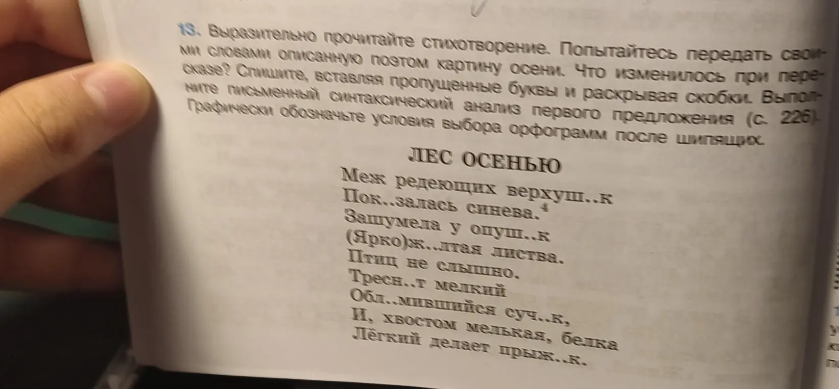 Выполни письменный синтаксический анализ первого предложения в упражнении 13