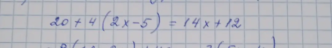 Можешь ли ты решить уравнение 20 + 4(2x-5) = 14x + 12