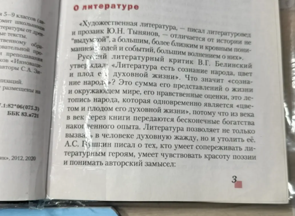 Помоги выделить главное в тексте о литературе