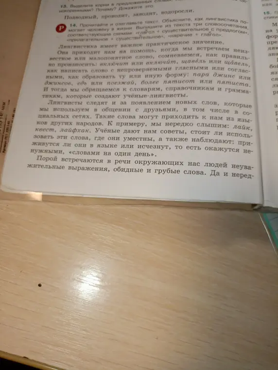 Выдели корни в словах: подводный, проводит, заводит, водоросли. Прочитай и озаглавь текст. Выпиши три словосочетания по схемам.
