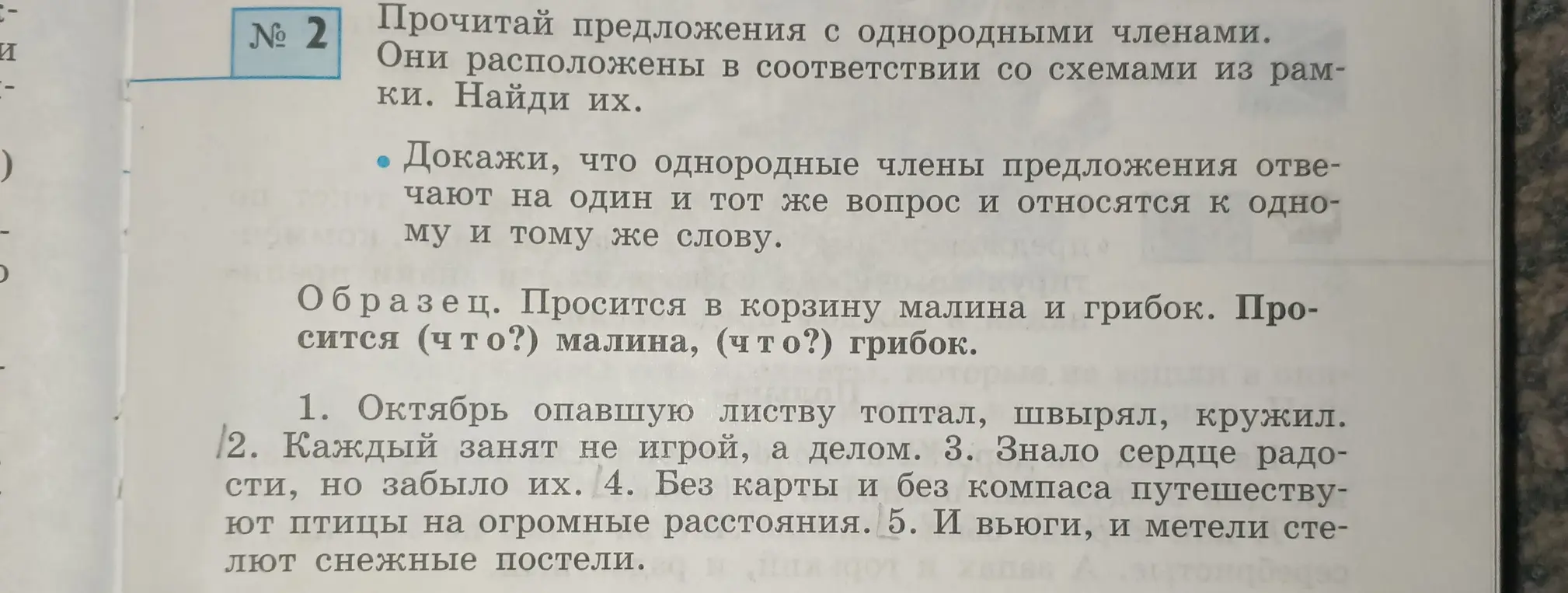 Помоги найти предложения с однородными членами в тексте упражнения №2 и доказать, что однородные члены предложения отвечают на один и тот же вопрос и относятся к одному и тому же слову.