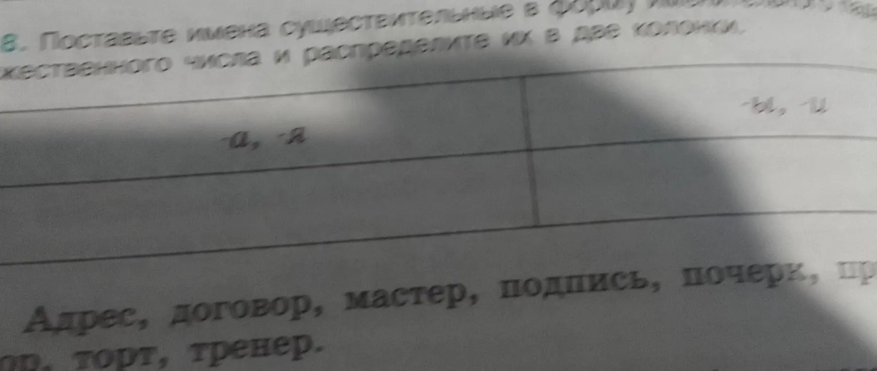 Как образовать множественное число от существительных и распределить их в колонки с окончаниями -а/-я и -ы/-и?
