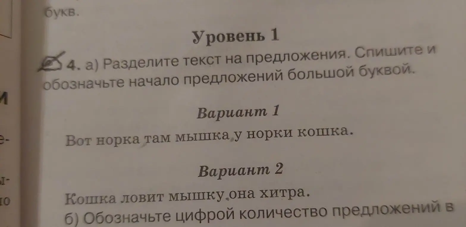 Раздели текст на предложения и обозначь цифрой количество предложений в варианте 1