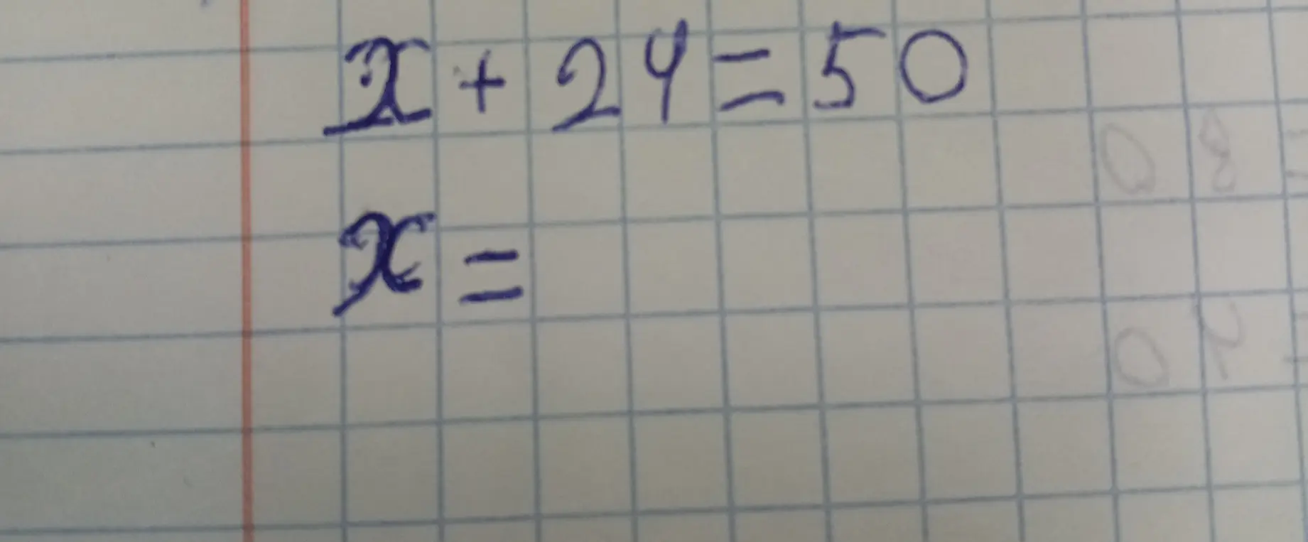 Найди значение x в уравнении x + 24 = 50