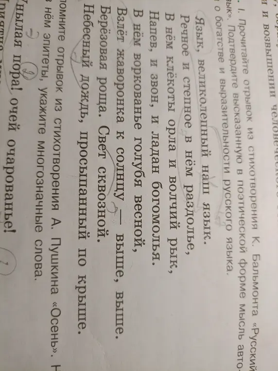 Найди многозначные слова и эпитеты в отрывке