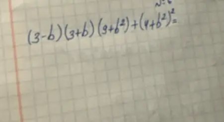 Помоги решить уравнение (3-6)(3+b) (9+62)+(4+b2)²=