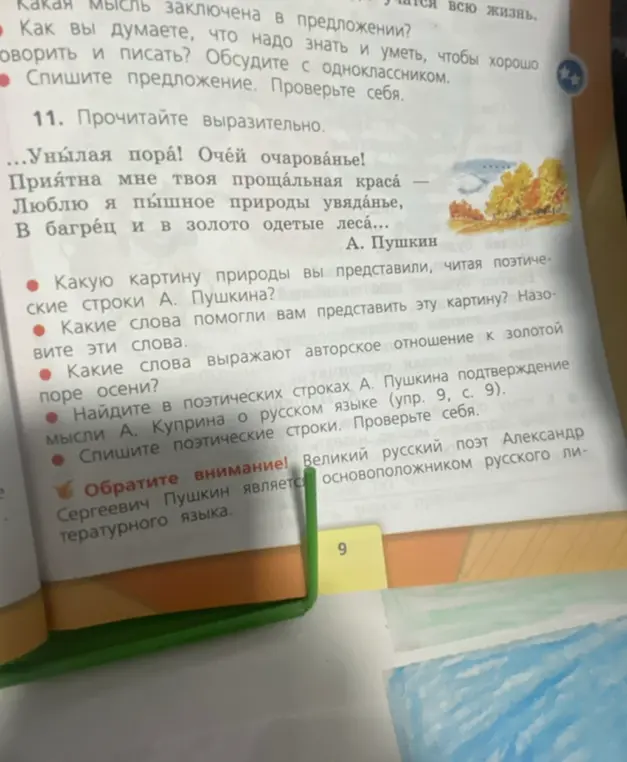 Ответь на вопросы к стихотворению А.С. Пушкина: Какую картину природы ты представил, читая поэтические строки?
