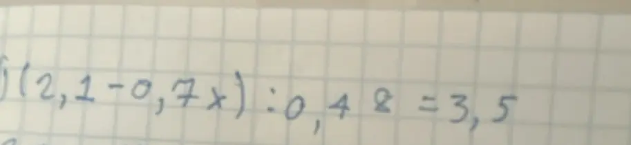 Реши уравнение (2,1 - 0,7x) : 0,48 = 3,5 для 6 класса