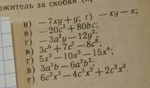 Предложи решение для вынесения общего множителя за скобки в алгебраических выражениях под буквами в) и г)