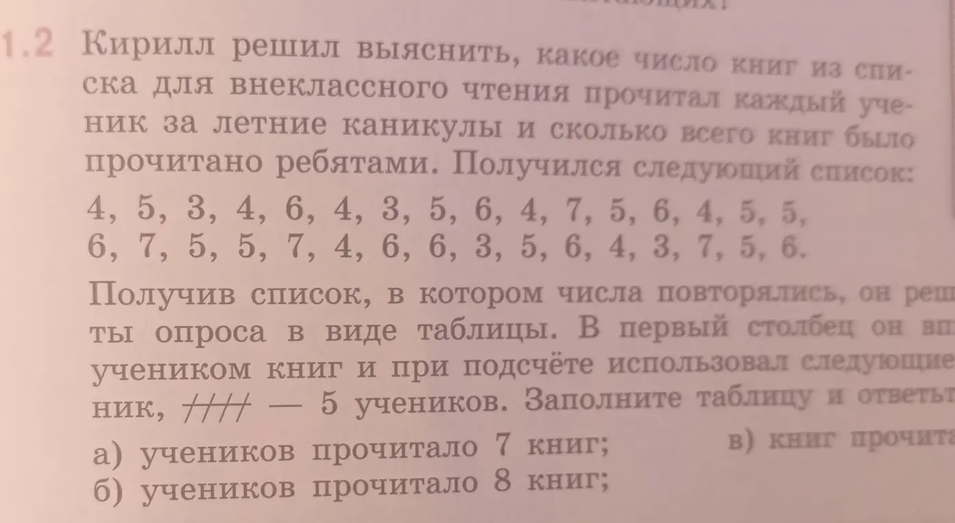 Ты просишь посчитать, сколько учеников прочитало 7 и 8 книг, и сколько всего книг прочитали ребята.