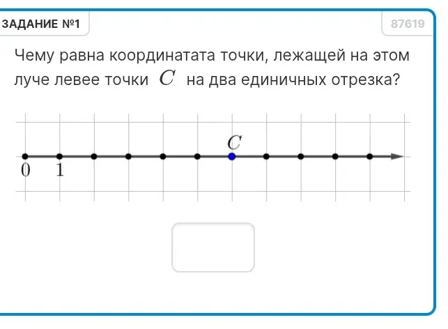 Чему равна координата точки, лежащей на луче левее точки C на два единичных отрезка?