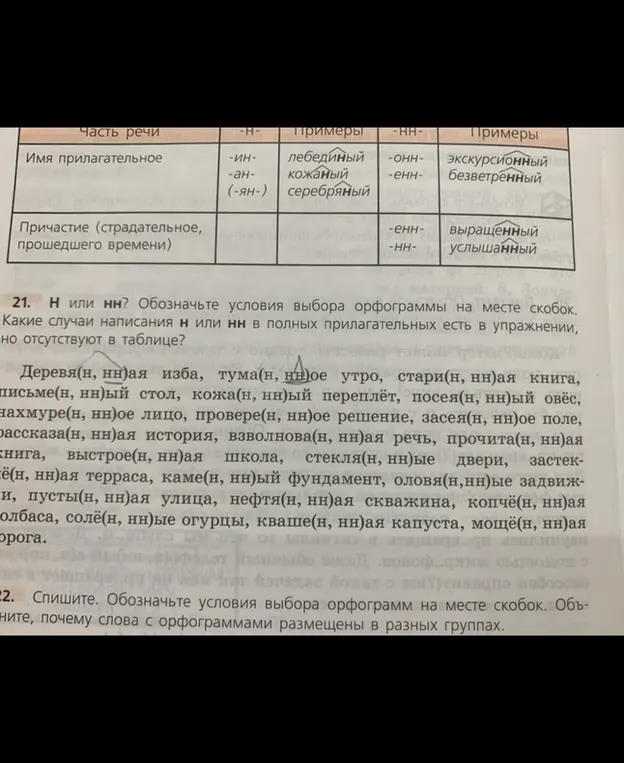 Как правильно написать Н или НН в полных прилагательных в упражнении?