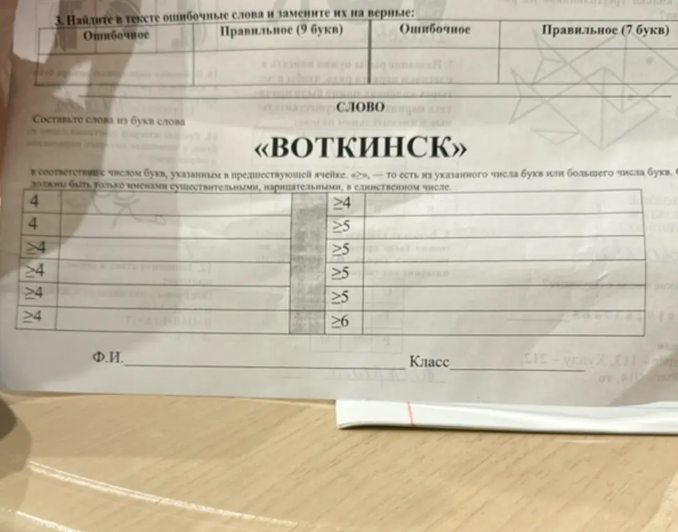 Составь слова из букв слова «ВОТКИНСК»