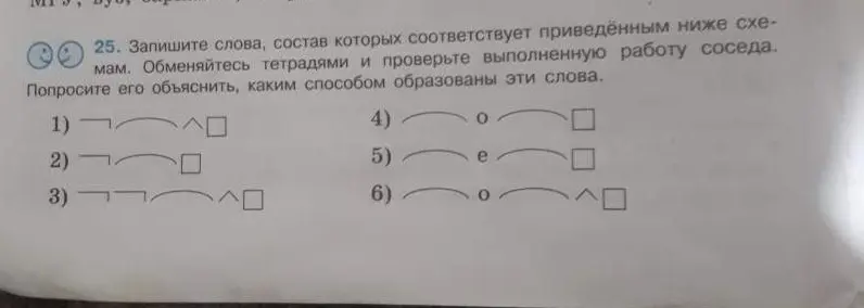 Предложи слова, состав которых соответствует приведённым схемам