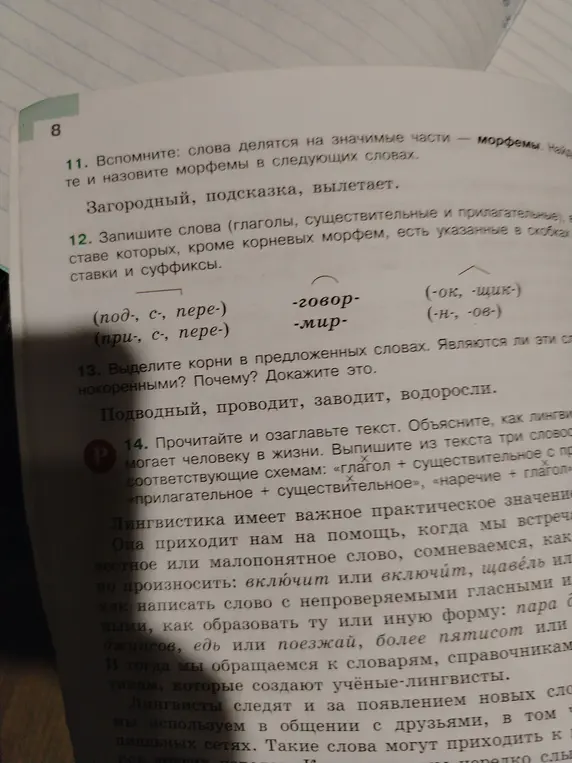 Помоги мне найти и назвать морфемы в словах: загородный, подсказка, вылетает.