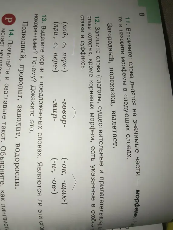 Выдели корни в словах: Подводный, проводит, заводит, водоросли.