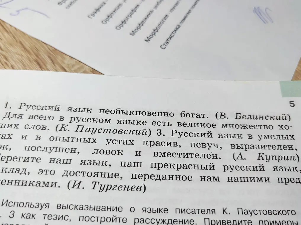 Используя высказывание о языке писателя К. Паустовского, построй рассуждение. Приведи примеры