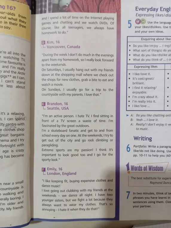 Объясни, как выполнить задания 5, 6 и 7 на странице с упражнениями Everyday English