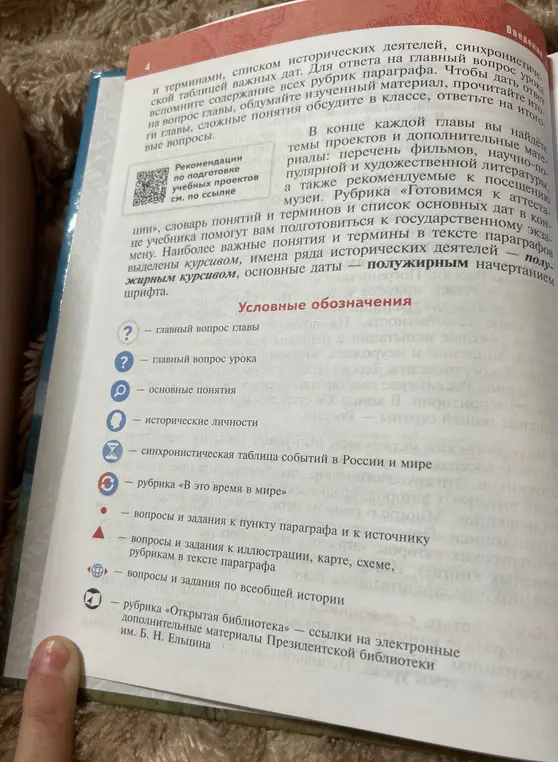 Объясни, что значат условные обозначения в учебнике истории